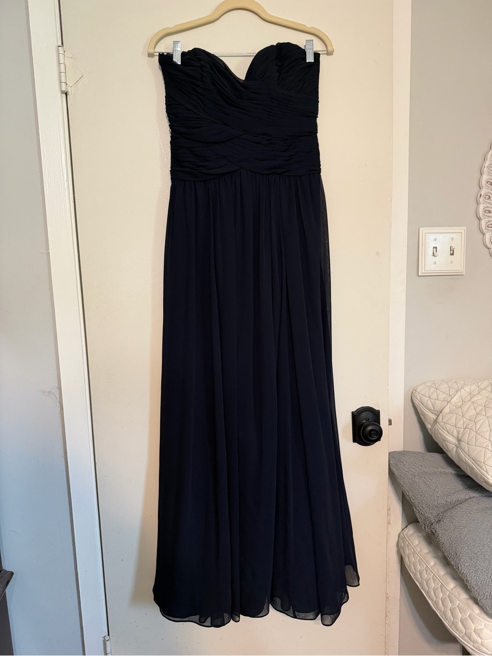 Strapless Navy Chiffon Evening Dress